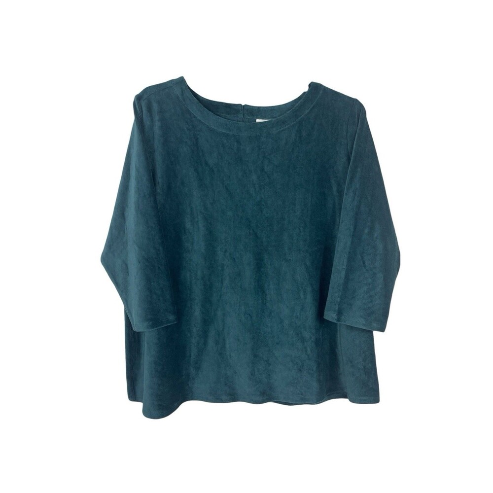 Pure Jill J Jill 2X Dark Teal Textured Knit Tunic Top Button Back 3/4 Sleeve NWT